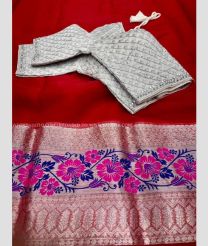 Red and Silver color Organza sarees with zari border saree design -ORGS0000643