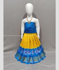 Yellow and Aqua Blue color Ikkat Lehengas with All over Pochampally design-IKPL0000732