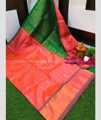 Lite Orange and Pine Green color kuppadam pattu handloom saree with All over Buttas Design-KUPP0054182