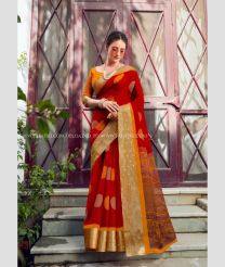 Red and Yellow color Organza sarees with printed design saree -ORGS0000730