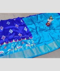 Royal BLue and Aqua Blue color Ikkat Lehengas with All over Pochampally design-IKPL0000730
