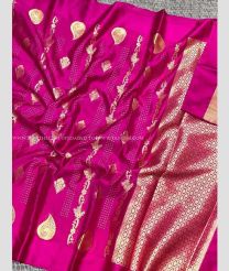 Neon Pink and Golden color Banarasi sarees with all over strips design -BANS0018997