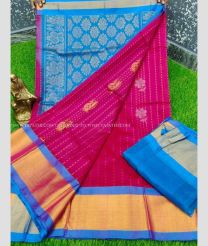 Sky Blue and Deep Pink color kuppadam pattu handloom saree with All over Buttas Design-KUPP0035363