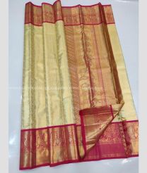 Cream and Red color kanchi pattu handloom saree with big border saree design -KANP0005815