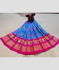 Blue and Pink color Ikkat Lehengas with all over pochampally ikkat design -IKPL0028853