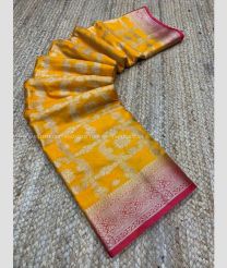 Mustard Yellow and Deep Pink color Georgette sarees with All over Meenakari Buttas Design-GEOS0013537