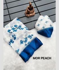White and Windows Blue color Chiffon sarees with all over floral printed design -CHIF0002095