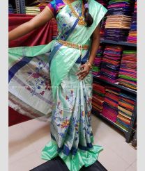 Grey and Sky BLue color Uppada Tissue handloom saree with printed design saree -UPPI0000190