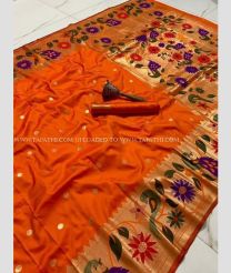 Orange color paithani sarees with All over Brocket Design-PTNS0004931