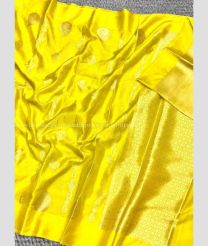 Yellow and Golden color Banarasi sarees with all over strips design -BANS0018998