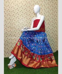 Blue and Red color Ikkat Lehengas with pochampalli border design -IKPL0000774