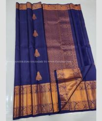 Navy Blue and Gold color kanchi pattu handloom saree with zari border saree design -KANP0005763