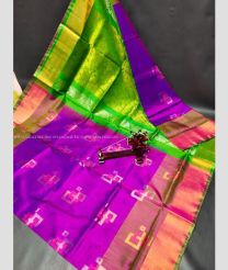 Purple and Parrot Green color uppada pattu handloom saree with All over Square Buttas Design-UPDP0015510