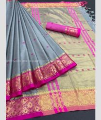 Grey and Pink color paithani pure silk handloom saree with flower design saree -PTNP0000036
