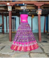 Purple and Pink color Ikkat Lehengas with Pochampally Border Design-IKPL0000791