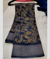Peacock Blue and Yellow color linen sarees with printed design saree -LINS0000860