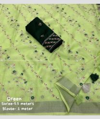 Pista and Grey color linen sarees with All over Embroidary Design-LINS0001883