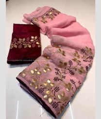 Rose Pink color Chiffon sarees with All over Gotta Patti Work Design-CHIF0001587