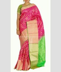 Rani Pink and Parrot Green color silk sarees with Kaddy Border Design-SILK0002148