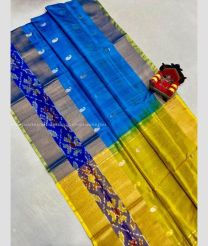 Grey and Blue color uppada pattu handloom saree with Pochampally Border Design-UPDP0014078