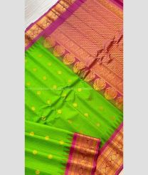 Parrot Green and Red color gadwal pattu handloom saree with Temple Border Design-GDWP0000649