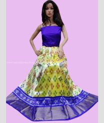 Lemon Yellow and Blue color Ikkat Lehengas with Kaddy Border Design-IKPL0008473