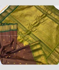 Camel Brown and Leafy Green color gadwal sico sarees with temple kuthu border design -GAWI0000906