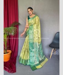 Mehendi Green and Teal color linen sarees with All over Buttas Design-LINS0001884