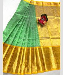 Green and Golden color kuppadam pattu handloom saree with Kanchi Border Design-KUPP0029141