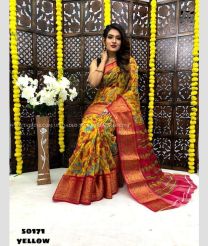 Yellow and Red color Organza sarees with Kalamkari Design-ORGS0001212
