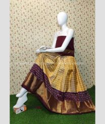 Cream and Brown color Ikkat Lehengas with pochampalli border design -IKPL0000771