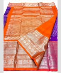 Purple and Orange color venkatagiri pattu sarees with all over kalamjali design -VAGP0001120