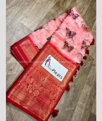Baby Pink and Red color Banarasi sarees with Kalamkari Design-BANS0001697