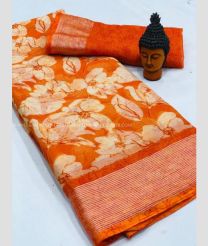 Orange and Cream color Chiffon sarees with zari border saree design -CHIF0000358