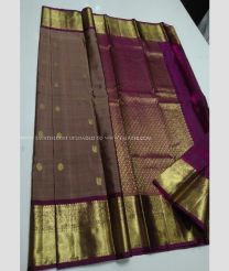 Grey and Maroon color kanchi pattu handloom saree with Jari Border Design-KANP0006063