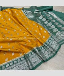 Orange and Teal color Banarasi sarees with all over buttas design -BANS0019046