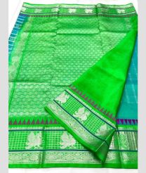 Medium Teal and Parrot Green color venkatagiri pattu sarees with all over checks and buttas design -VAGP0001157