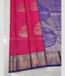 Pink and Royal Blue color soft silk kanchipuram handloom saree with peacock buta design -KASS0000104