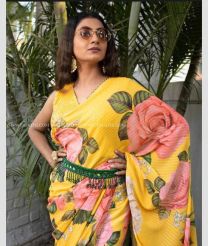 Yellow and Green color Georgette sarees with printed design saree -GEOS0000563