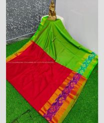 Red and Purple color Uppada Soft Silk handloom saree with Pochampally Border Design-UPSF0002165