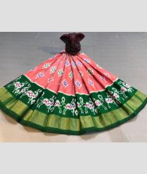 Copper and Pine Green color Ikkat Lehengas with all over pochampally ikkat design -IKPL0028847