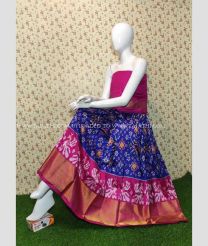 Royal Blue and Pink color Ikkat Lehengas with Pochampally Border Design-IKPL0000777