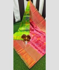 Emerald Green and Pink color Uppada Soft Silk handloom saree with all over pochampalli weaving  saree design -UPSF0002060