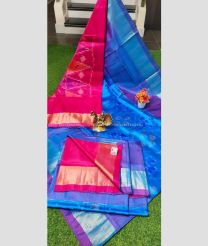 Blue and Pink color Uppada Soft Silk sarees with pochampally border design -UPSF0004223
