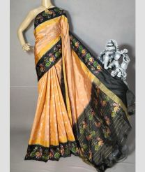 Peach and Black color pochampally ikkat pure silk sarees with all over buttas design -PIKP0038061