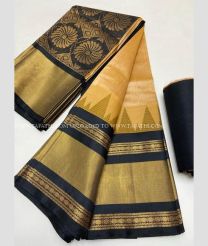 Golden and Black color kuppadam pattu handloom saree with Temple Border Design-KUPP0028119