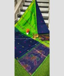 Navy Blue and Parrot Green color Tripura Silk sarees with all over buttas design -TRPP0008757