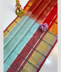Blue Turquoise and Maroon color kuppadam pattu sarees with All over Checks Design-KUPP0097241