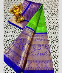 Royal Blue and Parrot Green color kuppadam pattu handloom saree with All over Buttas Design-KUPP0028197