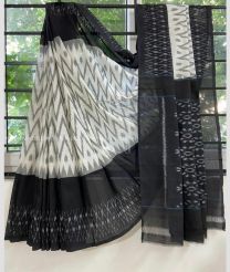 Half White and Black color linen sarees with all over printed design saree -LINS0000616